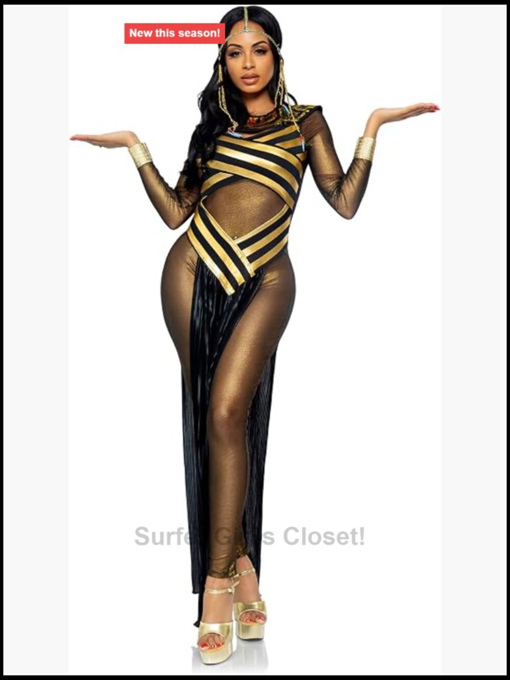 Leg Avenue 3 PC Cleopatra Halloween Costume Gold Shimmer Catsuit